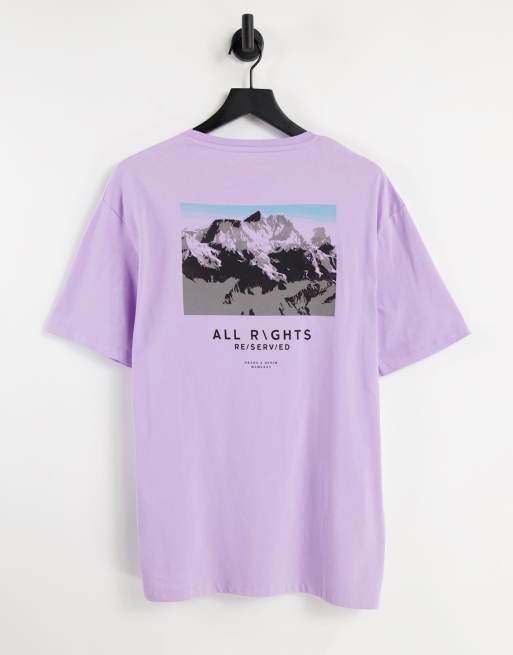 Selected Homme T shirt oversize en coton avec imprim montagnes au dos Lilas LILAC