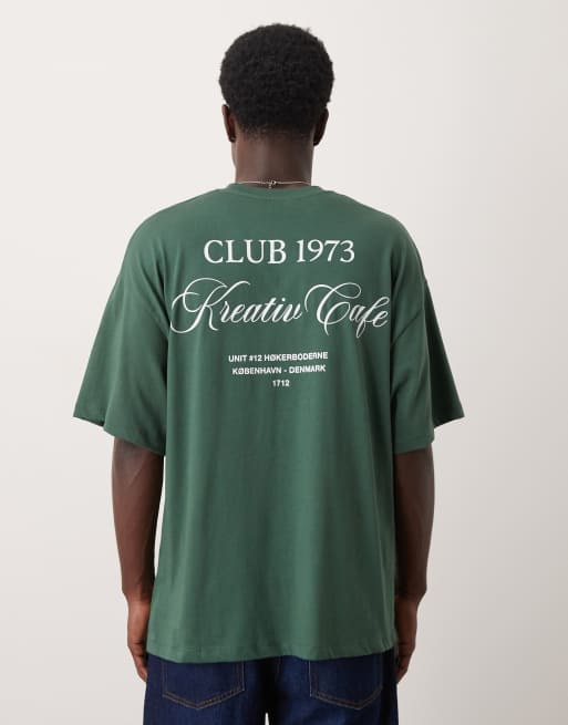 Selected Homme - T-shirt oversize épais à imprimé Club - Vert