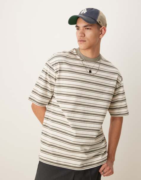 Selected Homme - T-shirt oversize épais - Rayures vertes - view 1