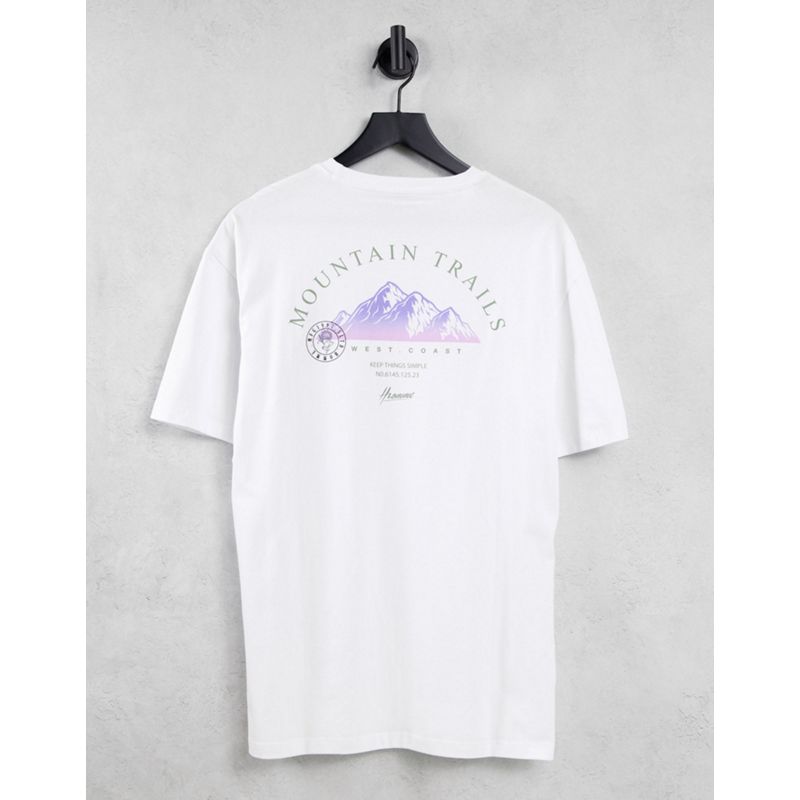 kdZll T-shirt e Canotte Selected Homme - T-shirt oversize in misto cotone organico bianca con stampa di montagne