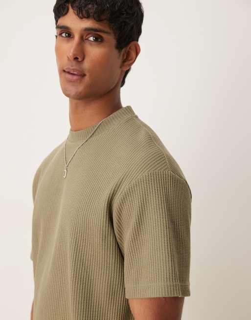 Selected Homme – T-shirt oversize o waflowej strukturze w kolorze khaki