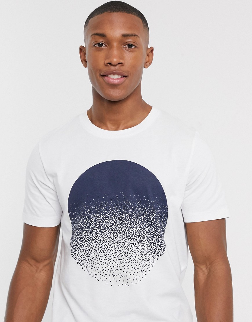 Selected Homme - T-shirt van organisch katoen met ronde grafische print in wit
