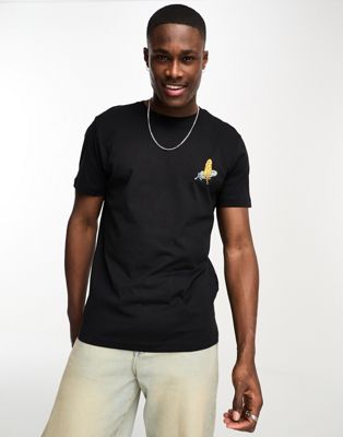 Selected Homme t-shirt with chest embroidery in black