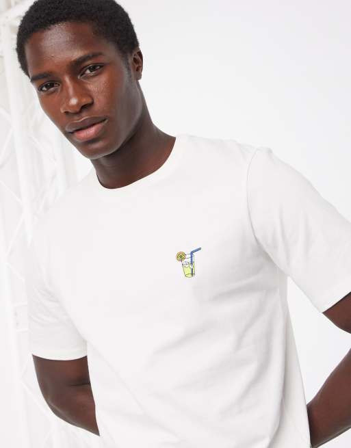 Selected Homme t shirt with embroidered chest logo in off white ASOS