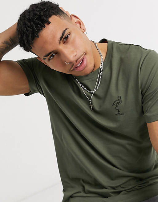 Selected Homme t-shirt with embroidered flamingo chest logo | ASOS
