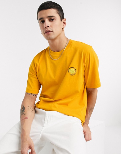 Selected Homme t-shirt with embroidered lemon chest logo
