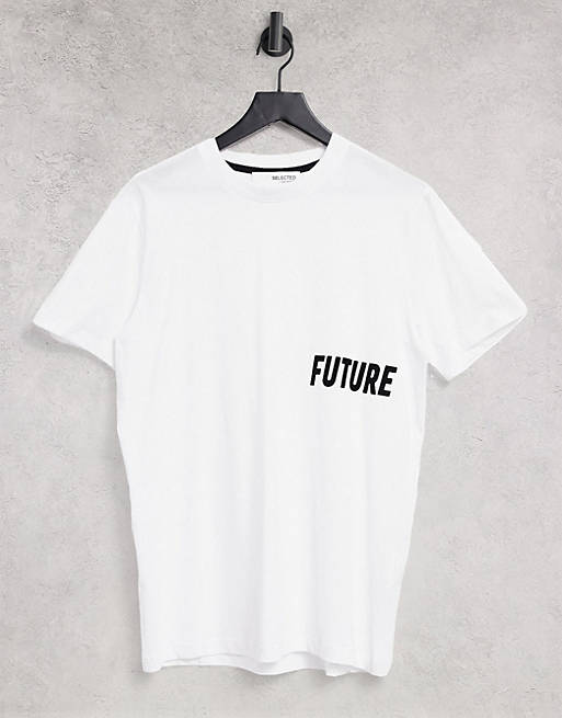 Selected Homme t-shirt with future print in white
