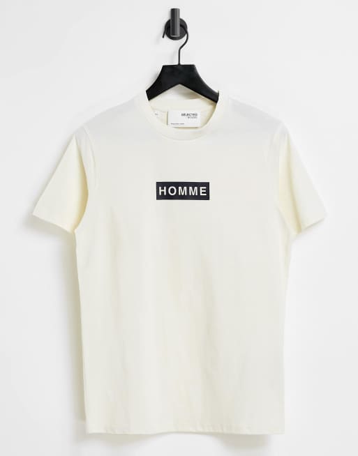 Selected T-shirt logo in stone | ASOS