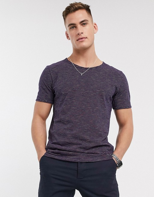 Selected Homme t-shirt with scoop neck in marl stripe pink