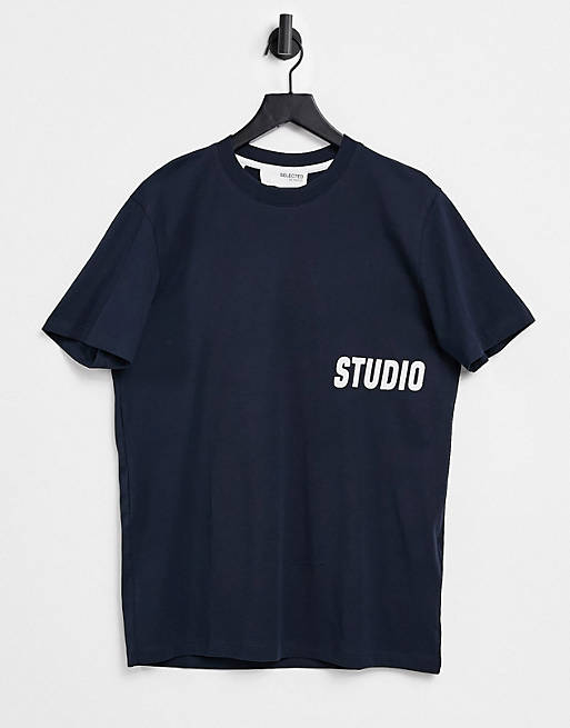 Selected Homme t-shirt with studio print in navy
