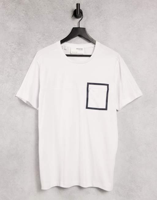 Selected Homme T shirt with zip pocket in white ASOS