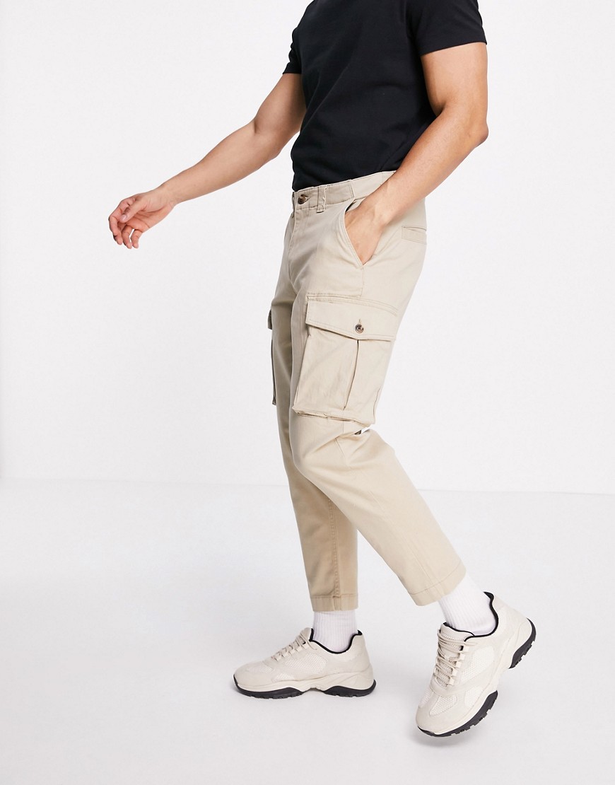 Selected Homme tapered cargo trousers in ecru-White