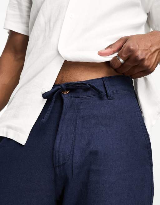 Selected Homme - Tapered, smalle bukser i marineblå hørblanding, 2 af 4