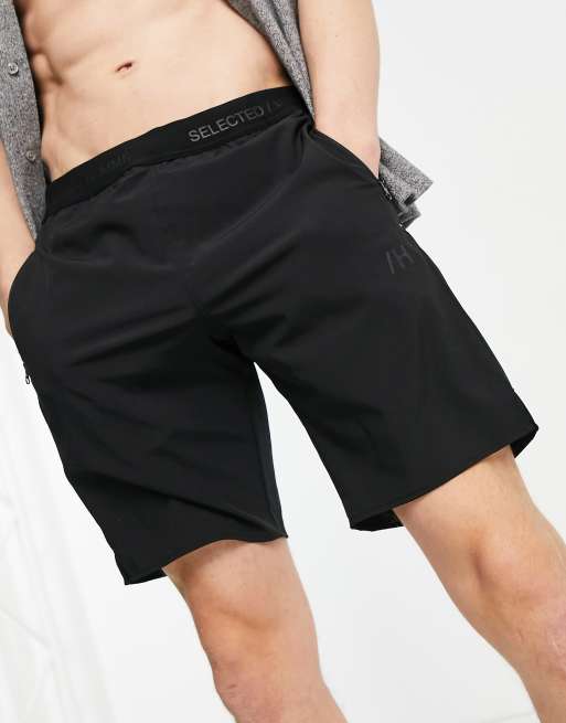 Selected Homme tech shorts with zip pockets in black