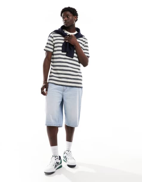 Selected Homme – Teksturowany biały T-shirt oversize w granatowe paski - view 1
