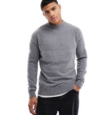 Selected Homme texture crew neck knit jumper in light grey