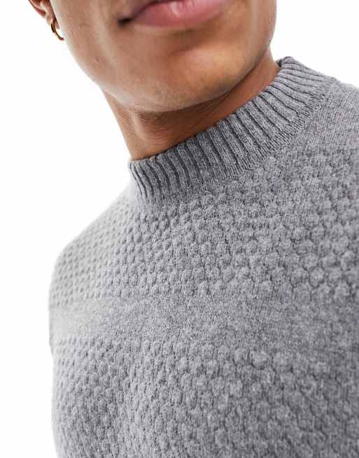 Selected Homme texture crew neck knit sweater in light gray | ASOS