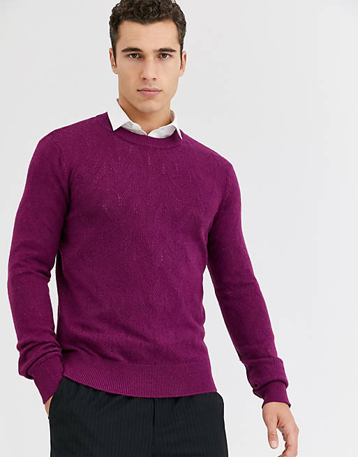 Selected Homme textured chevron knitted sweater in purple | ASOS