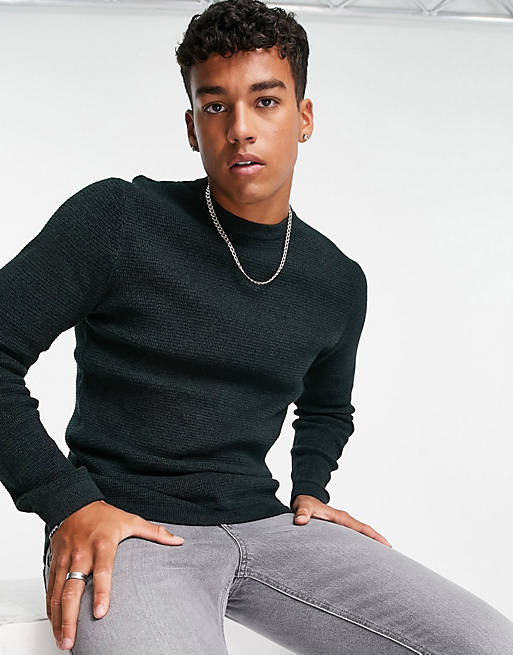 Selected Homme textured jumper with crew neck in green