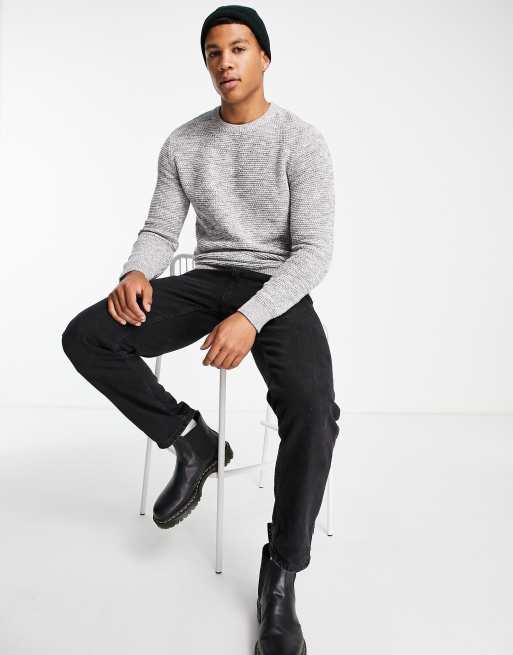 Selected Homme textured knit crew neck sweater in light gray, 3 of 4