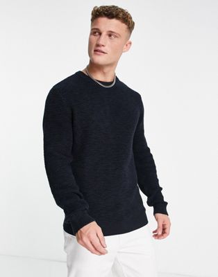 Selected Homme textured knitted crew neck jumper in navy