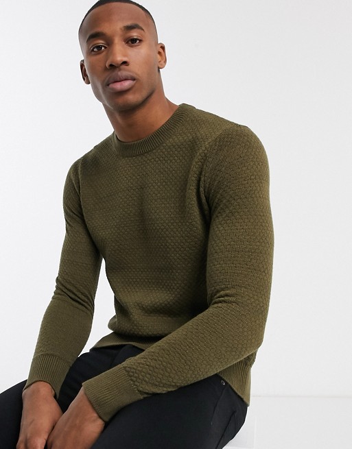 Selected Homme textured lightweight knitted jumper in brown
