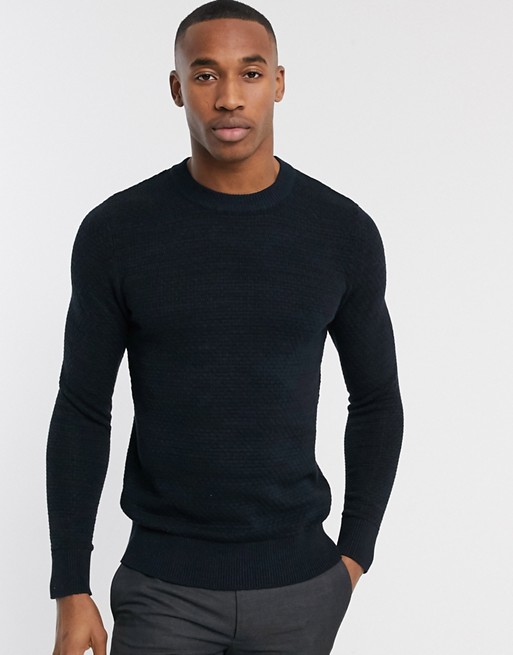Selected Homme textured lightweight knitted jumper in navy
