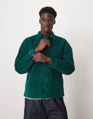 Selected Homme textured padded overshirt in green