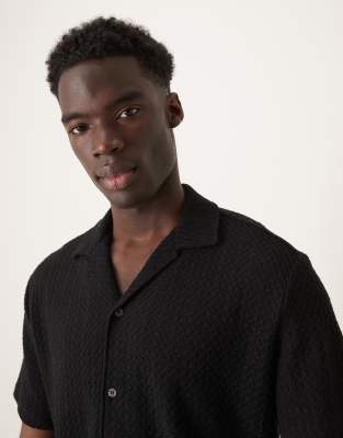 Selected Homme Textured Revere Collar Shirt In Black