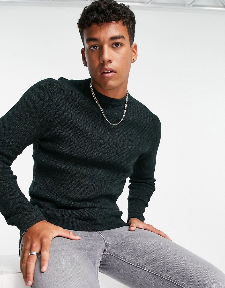 Selected Homme textured sweater with crew neck in green