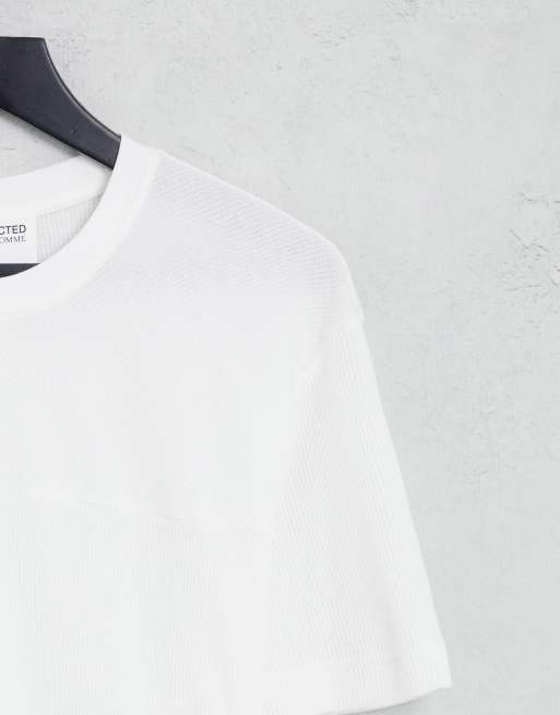 Selected Homme textured t shirt in white