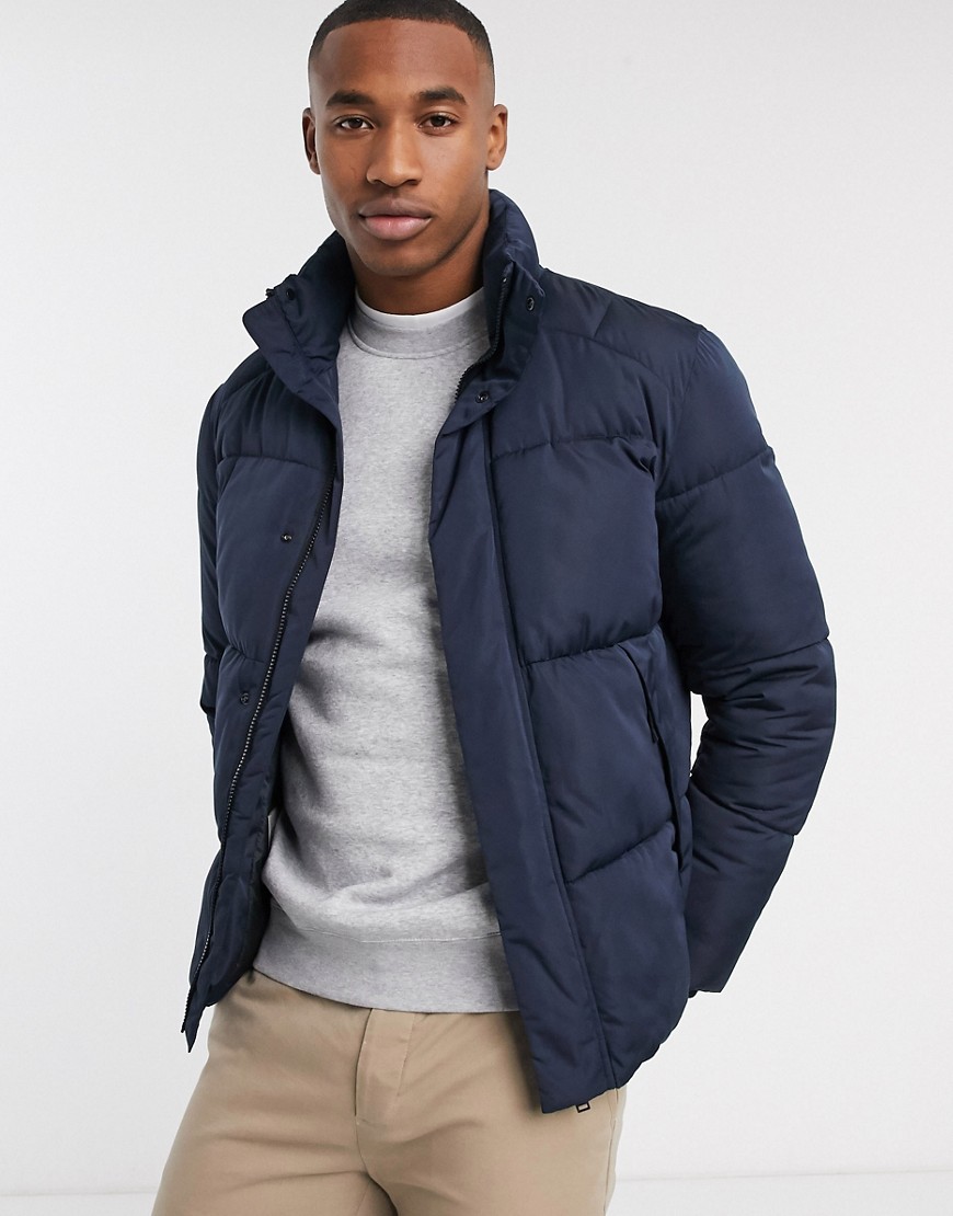 Selected Homme Thermore puffer with recycled lining in dark navy-Black