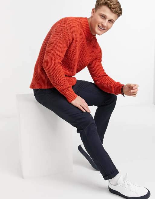 Selected Homme thick relaxed fit sweater in orange | ASOS