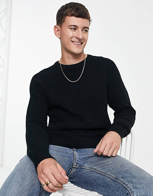 Selected Homme thick ribbed jumper in black