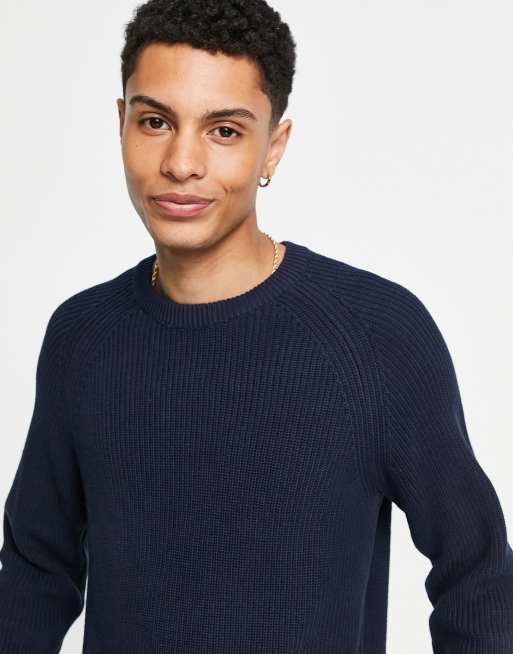 Selected Homme thick ribbed sweater in navy