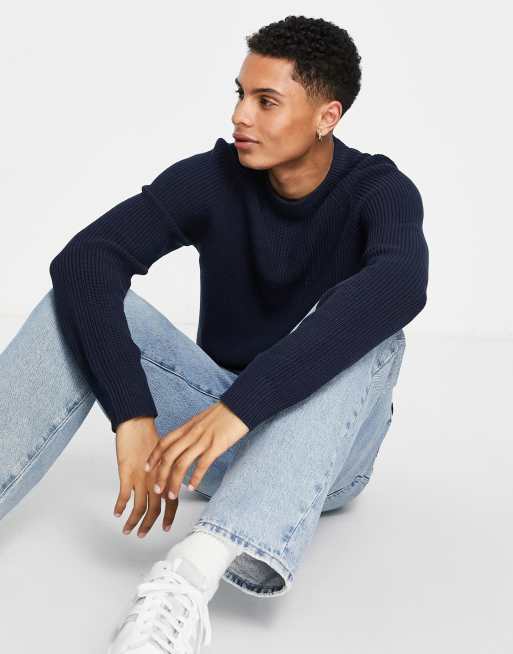 Selected Homme thick ribbed sweater in navy