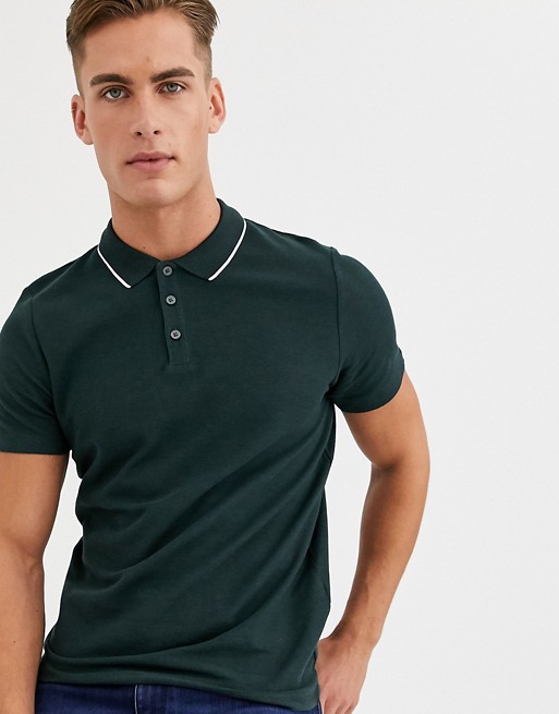 Selected Homme tipped polo in green