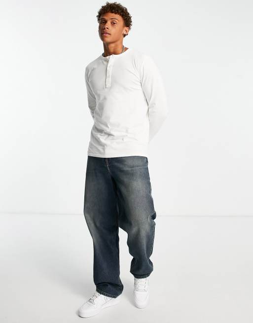 Selected Homme - Top met lange mouwen en henley-hals in wit, 4 van 4