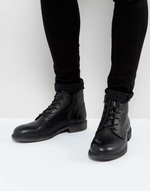 Selected Homme Trevor Bottines en cuir lacets Noir ASOS