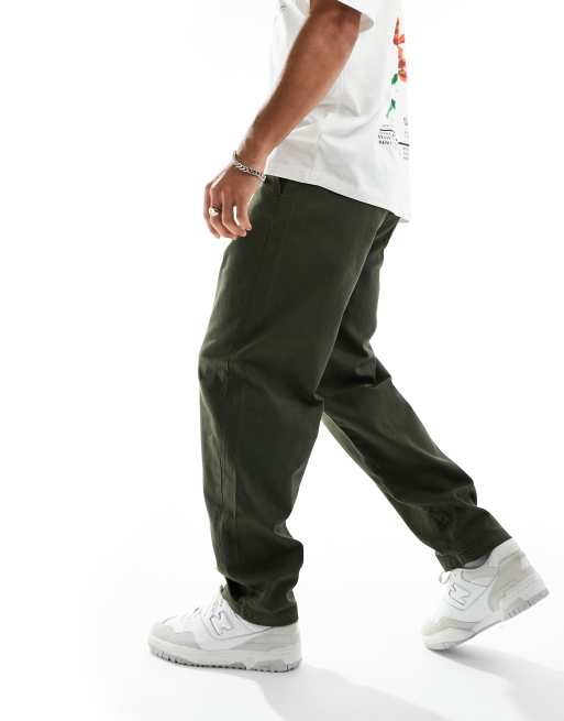 Selected Homme – Twill-Hose in Khaki mit abgerundetem Beinschnitt