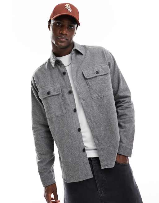 Selected Homme twill overshirt in grey | ASOS