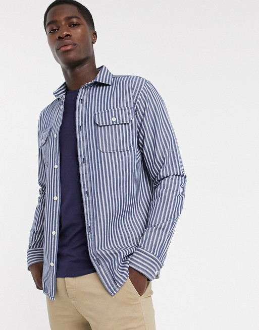 Selected Homme two pocket thick stripe shirt in blue