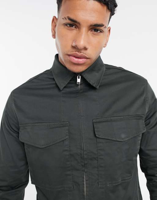Selected Homme utility coach jacket in dark green | ASOS