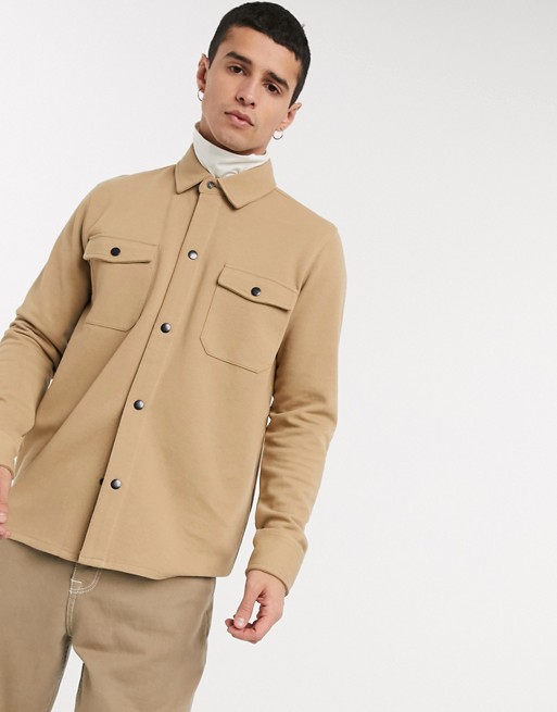Selected Homme utility jacket in jersey camel