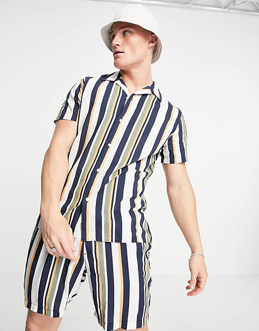 Selected Homme - Verticaal gestreept overhemd in multi, deel van co-ord set