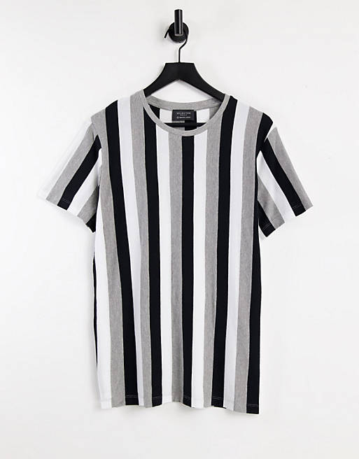 Selected Homme vertical stripe t-shirt in black and grey