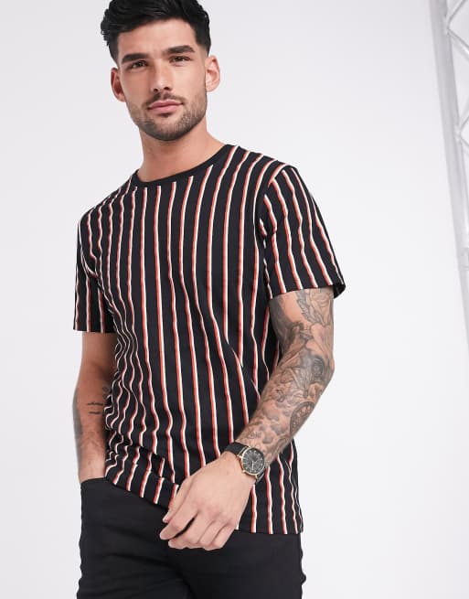 Selected Homme vertical stripe t shirt in black cotton BLACK ASOS