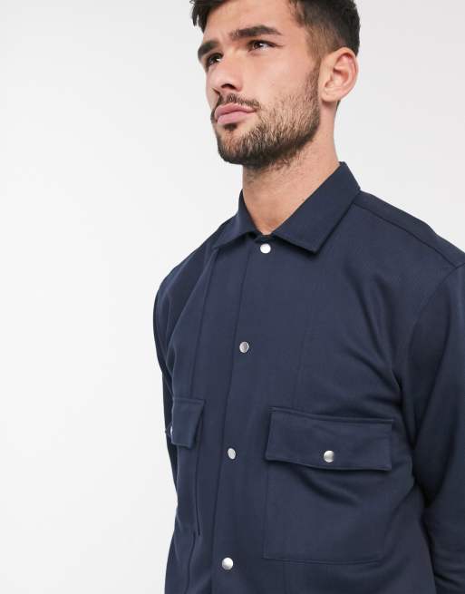 Selected Homme - Veste chemise habillée en sergé - Bleu marine