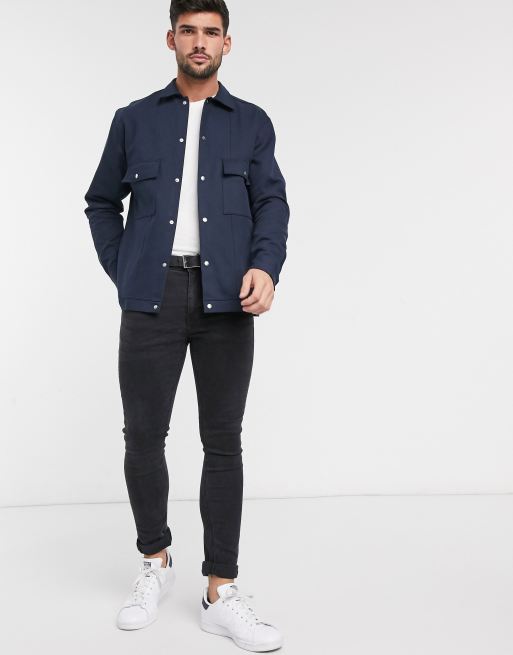 Selected Homme - Veste chemise habillée en sergé - Bleu marine