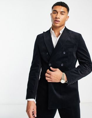 Selected Homme slim fit double breasted suit jacket in navy cord  - ASOS Price Checker
